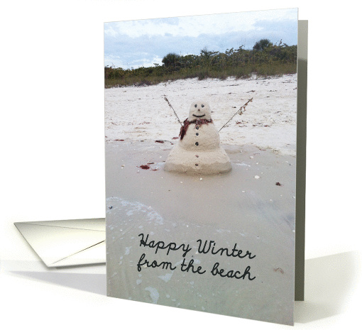 Sand Snowman on the Beach, Happy Winter from the Beach card (1210676)