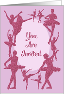 Ballet Birthday Party Invitation, Dancing Glitter-Effect Ballerinas card