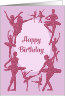 Ballet Birthday Card, Dancing Glitter-Effect Ballerinas card