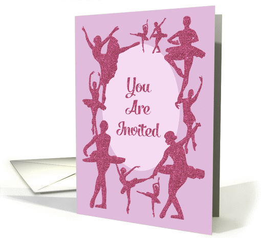 Ballet Recital/Performance Invitation, Glitter-Effect Ballerinas card