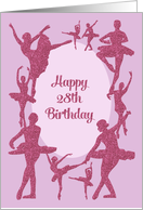 Ballet Happy 28th Birthday Card, Dancing Glitter-Effect Ballerinas card