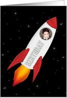 Birthday Party Invitation with Custom Photo Rocket Ship card