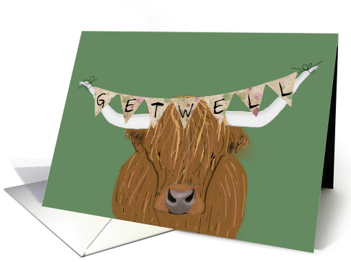 Scottish Highland Cow, Get Well from Car Accident card (1436724)