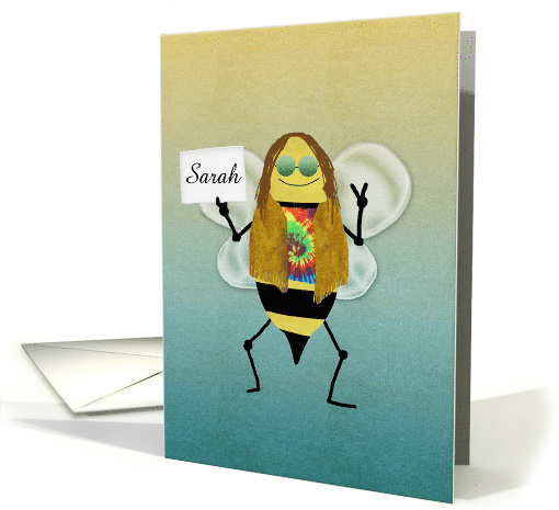 Custom Name Hippie Bee Day, Happy Bday card (1439354)
