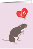 Rat with Heart Balloon Valentine for Son card