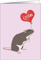 Rat with Heart Balloon Valentine for Cousin card