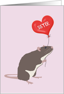 Rat with Heart Balloon Valentine for Sister card