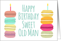 Old Man Macarons with Candles Happy Birthday card