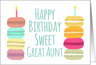 Great Aunt Macarons with Candles Happy Birthday card