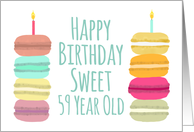 59 Years Old Macarons with Candles Happy Birthday card