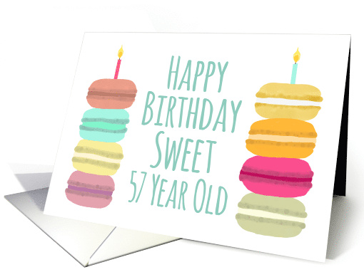 57 Years Old Macarons with Candles Happy Birthday card (1635300)