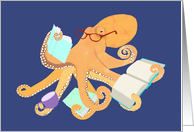 Reading Octopus Blank Note card