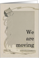 We Are Moving, House in the Air Vintage Illustration card