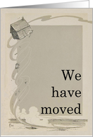 We Have Moved, House in the Air Vintage Illustration card
