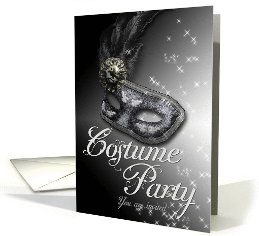 Costume party invitation with grey Venetian mask card (1010997)