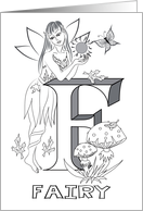 Enchanted Fairy Alphabet F letter Collection Coloring Card