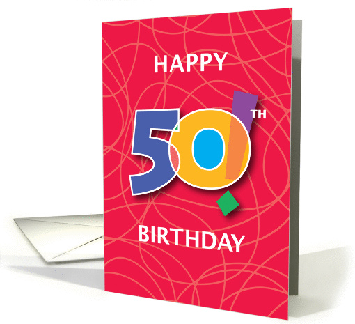 50th Birthday, Bright Bold Numbers with String Background card