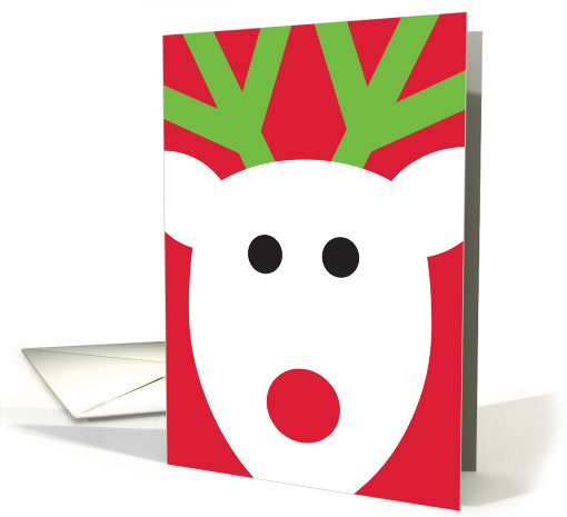 Bold Graphic Reindeer Head With Green Antlers on Red card (979519)