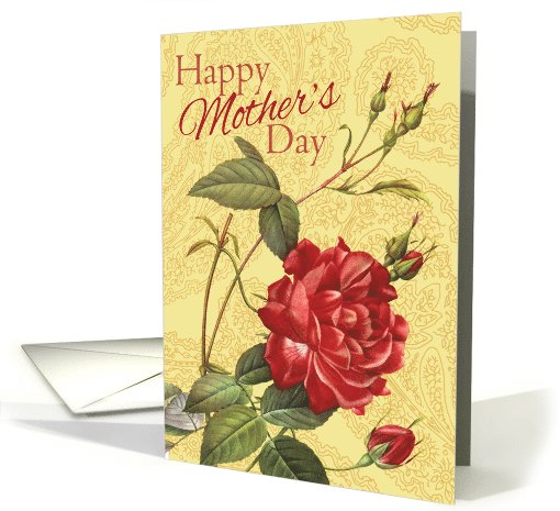 Red Rose With Buds on Yellow Happy Mother's Day card (1041465)