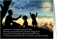 Single Dad Mr. Mom 2 Daughters Silhouette Evening Sky Father’s Day card