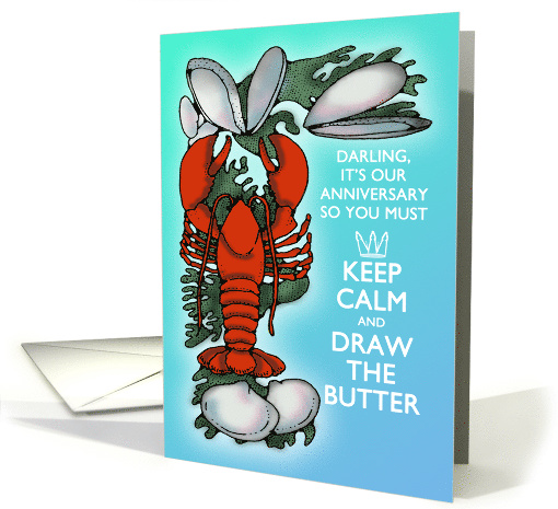 Lobster and Clams Keep Calm Sea Blue and Red Anniversary card