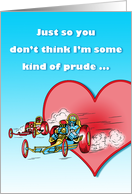 Humorous Racy Retro Race Car Valentine card