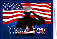 Marine Thank You - Marine Silhouette Saluting, American Flag card