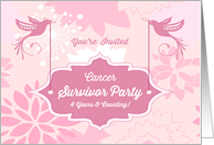 4 Years Cancer Survivor Party Invitation with Pink Birds Flowers card