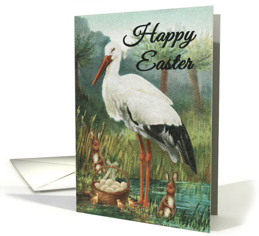 Happy Easter with White Stork in Nature with Egg Basket... (1059091)