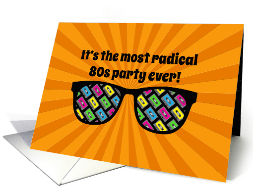 Radical 80's Party Invitation with Cassette Tapes and Neon Colors card