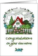 Congratulations on Your New Home with Quaint Vintage Home with Flowers card