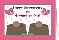 Happy Anniversary on Groundhog Day in February with Pink Hearts card