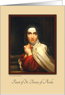 Feast of St. Teresa of Avila with Portrait of Carmelite Nun in Prayer card