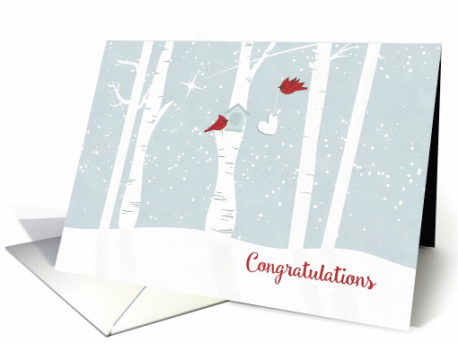 Congratulations on Winter Wedding to Love Birds in Winter Woods card