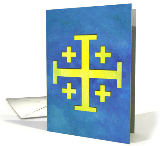 Beautiful Jerusalem Cross with Watercolor and Cutout Effects card