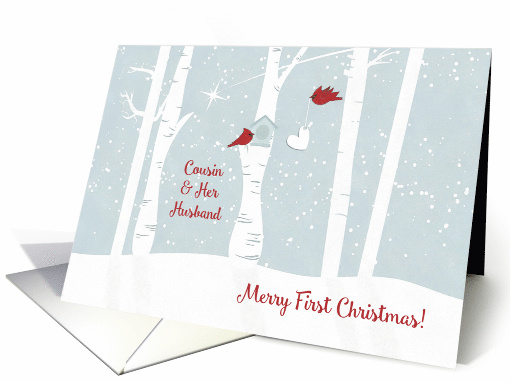 Merry First Christmas to Cousin and Her Husband with Love Birds card