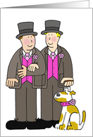 Gay Male Wedding Two Grooms and a Dog Cute Cartoon Couple card
