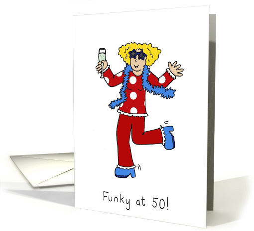Funky 50th Birthday Cartoon Lady in 70's Outfit Flares... (1001927)