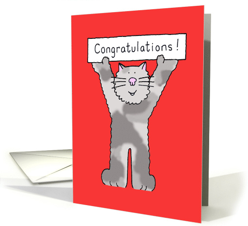 New Cat or Kitten Congratulations Cute Grey Cat Holding a Banner card