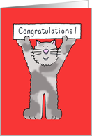 New Cat or Kitten Congratulations Cute Grey Cat Holding a Banner card