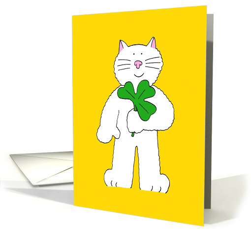 St. Patrick's Day Cute Cartoon Cat Holding a Shamrock card (1011879)
