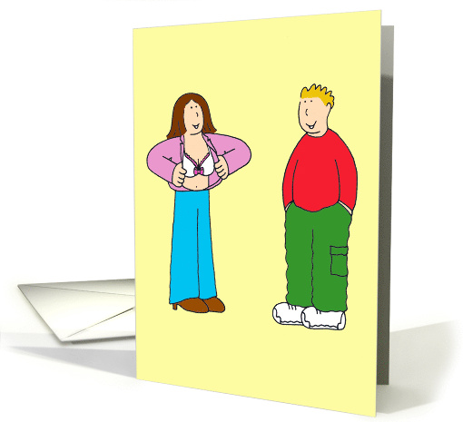 Happy Birthday Bust Wishes Cartoon Couple Bra Humor card (1017931)