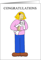 New Kitten Cat Pet Congratulations Cartoon Lady with White Cat card