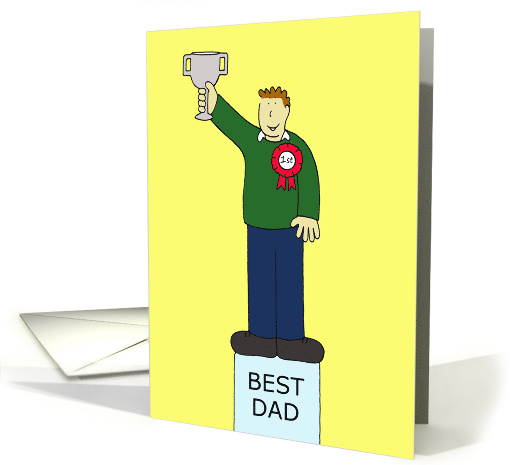 No 1 Dad Happy Father's Day Cartoon Dad Holding up a Trophy card