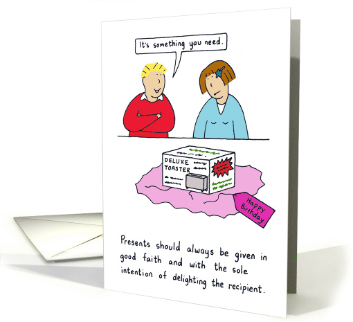 Unsuitable Birthday Gift for Her from Him Cartoon Humor card (1056699)