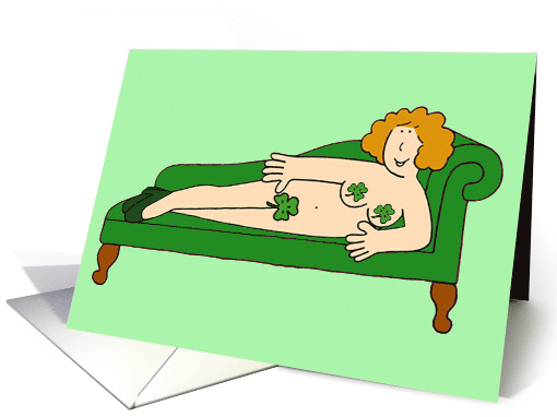 St. Patrick's Day Burlesque Cartoon Lady Wearing Shamrocks card