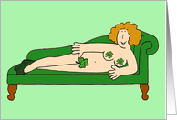 St. Patrick’s Day Burlesque Cartoon Lady Wearing Shamrocks card