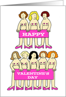 Burlesque Semi Naked Valentine Cartoon Ladies Wearing Hearts card