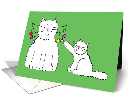 Cartoon Cat and Kitten with Christmas Baubles Hanging... (1069165)