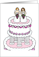 Two Cartoon Brides on a Cake Lesbian Wedding Congratulations card